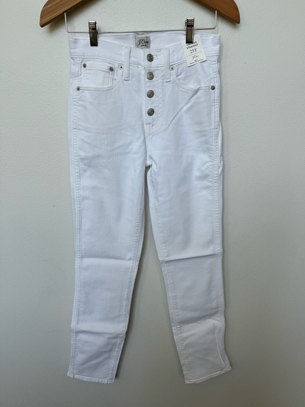J. Crew 10" Vintage Straight Denim Jeans White Button Fly Women Sz 25 Tall NWT